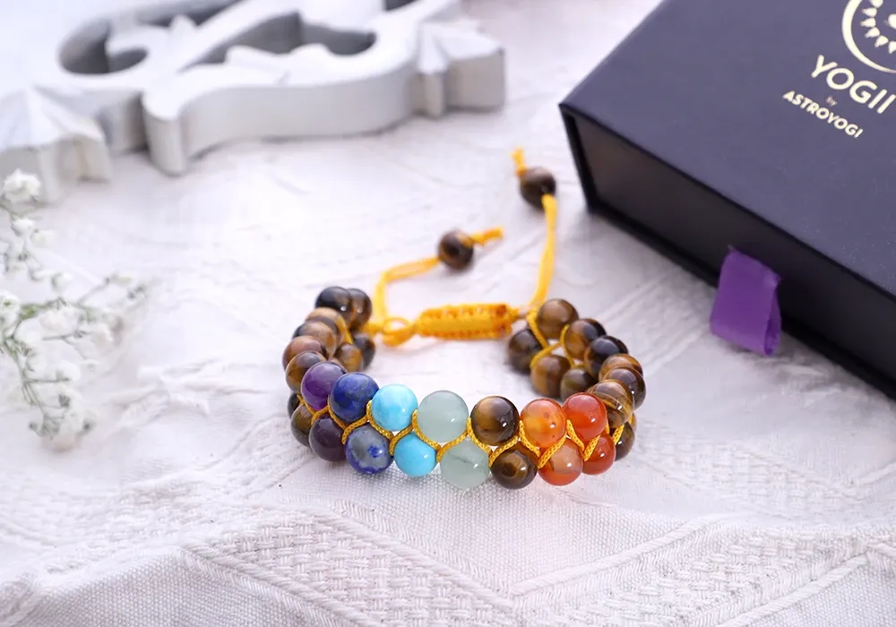 7 Chakra Tiger Eye Double Layered Bracelet